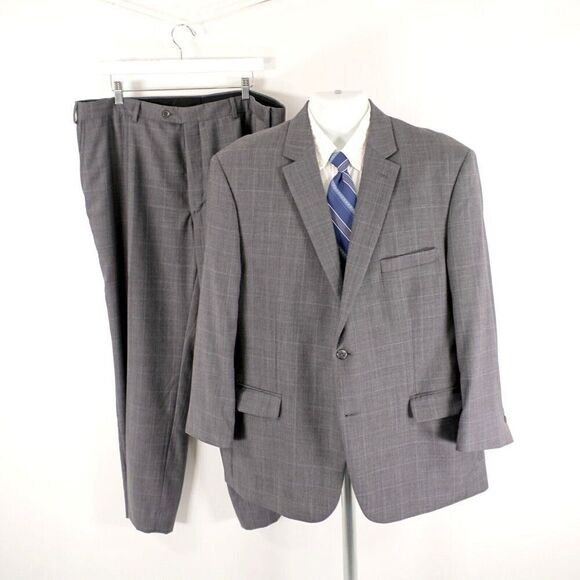 Jos A Bank Signature Tailored Fit Wool 2 Button 2 Piece Suit 44R 42/28 Gray Shar - Picture 1 of 16